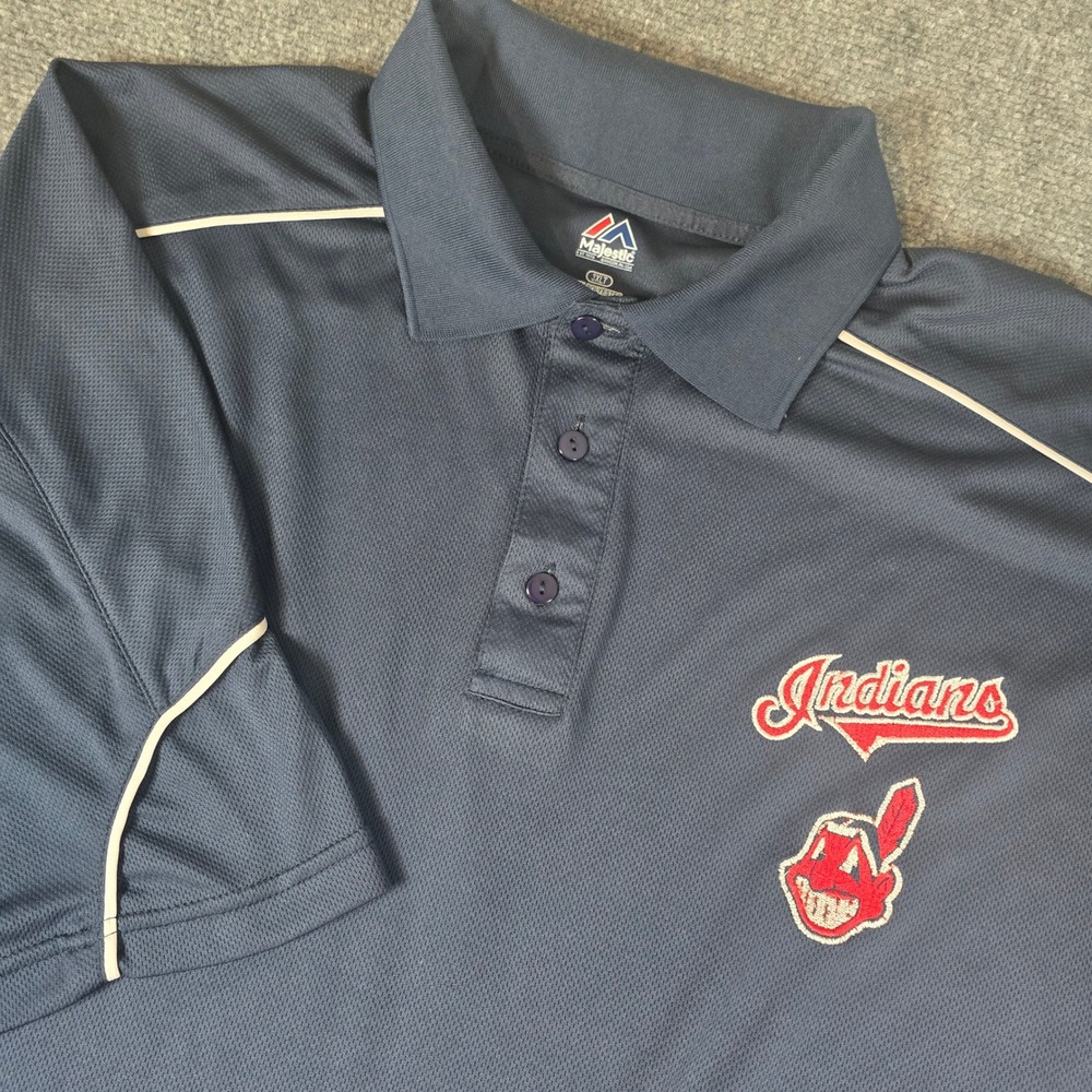 Majestic Cleveland Indians Baseball Polo Shirt 3XLT Navy Blue Embroidered Logo